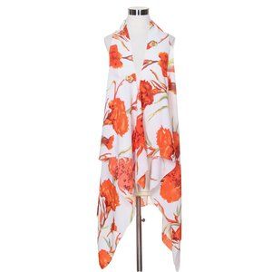 Code22 Elegant Orange BigFlower Pattern Print Vest